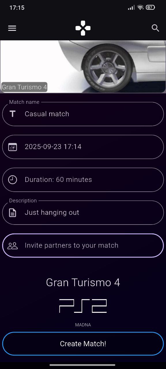 GameMatch app - Create Match screen